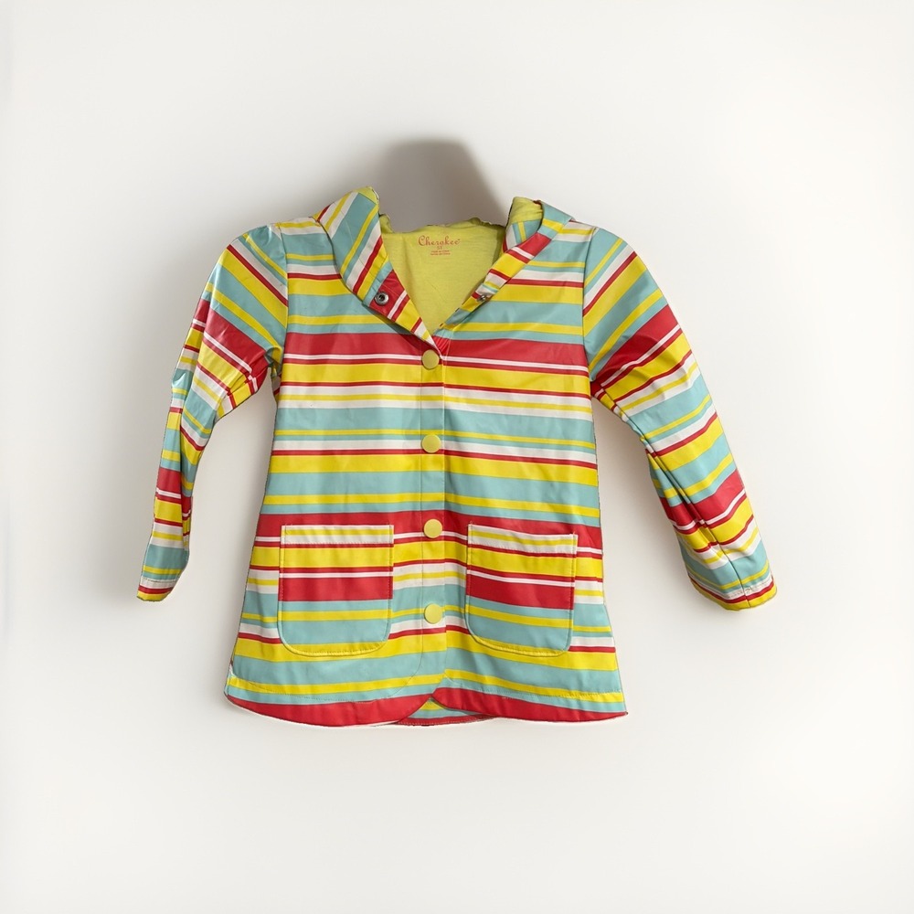 Cherokee Girls 5T Rain Jacket Hooded Multicolor Striped Lightweight Raincoat F44